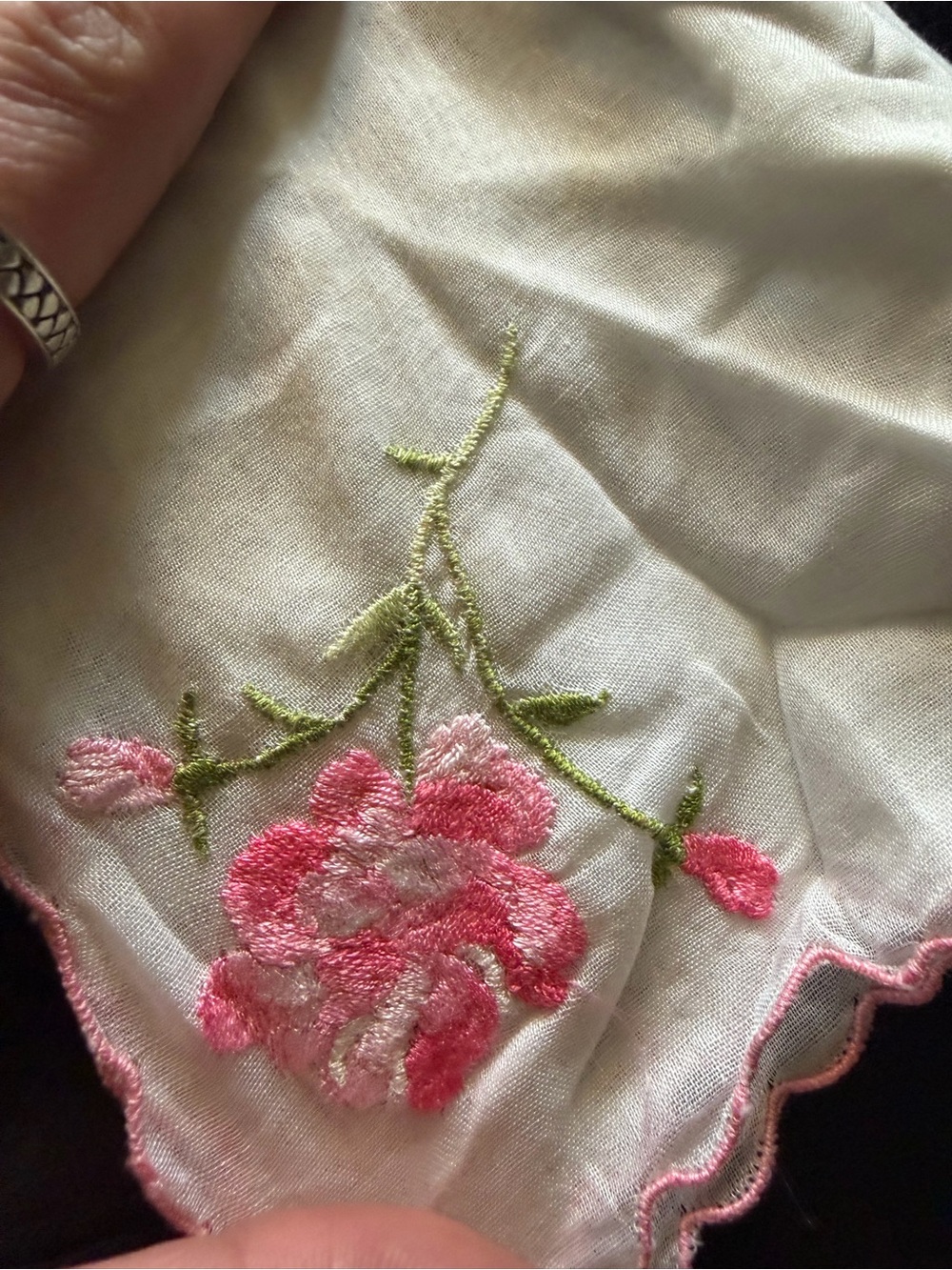 Vintage MCM ladies embroidered rose handkerchief